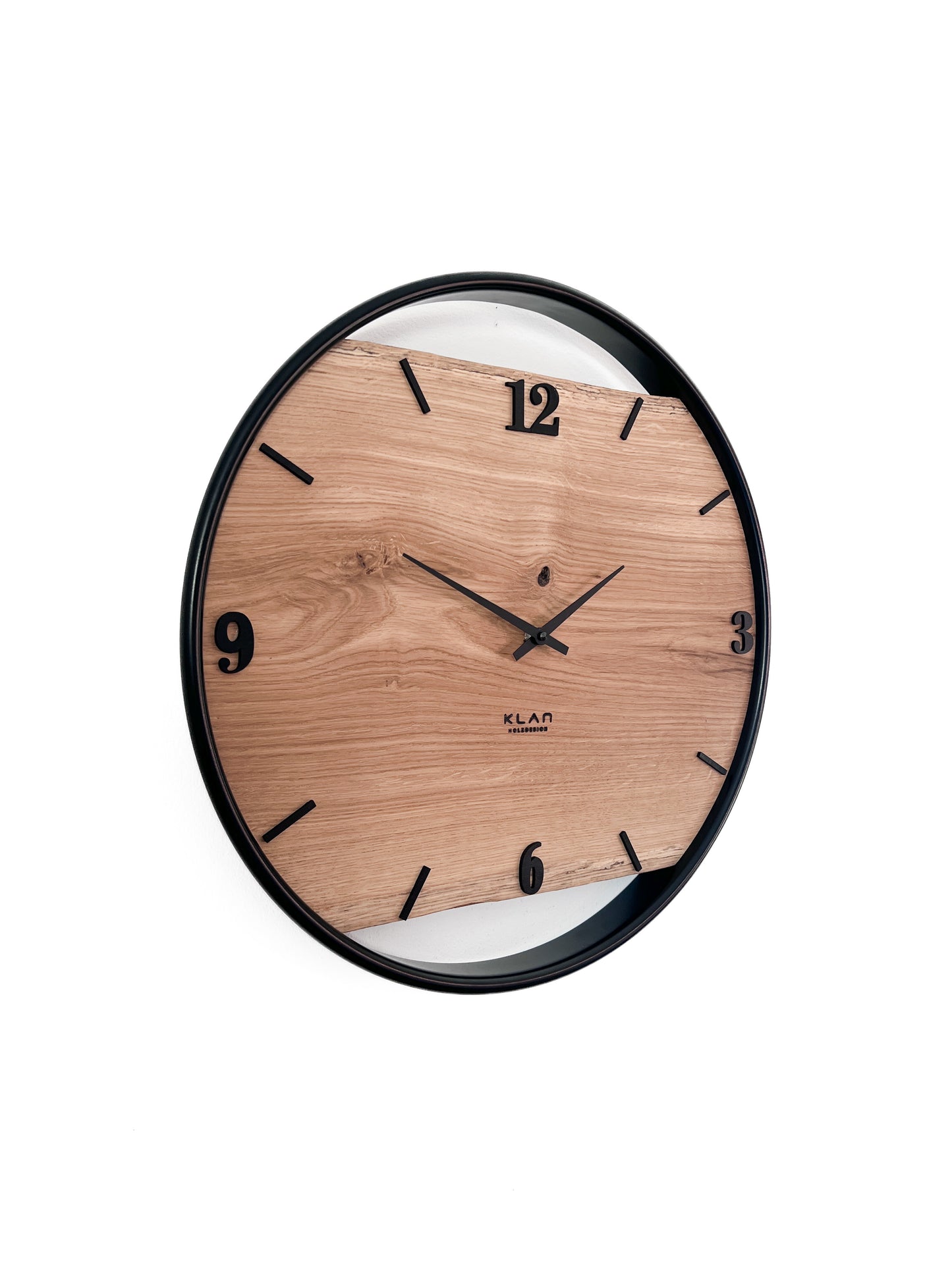 Wanduhr 45 cm Eiche modern mit Edelstahlring – Schlichte Designer Holzuhr handgefertigt NO 562