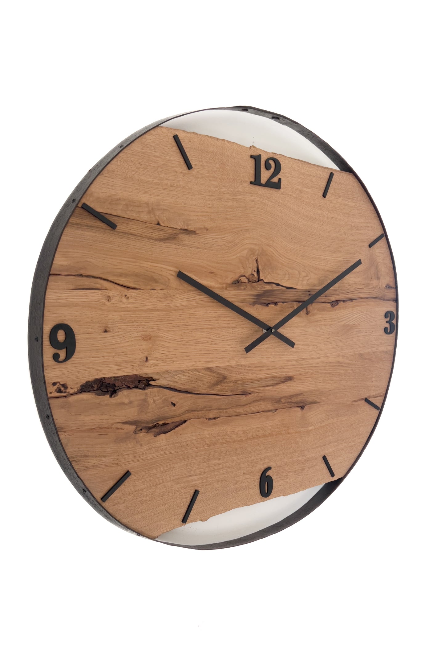 Wall clock made of old wood barrel ring NO 413
