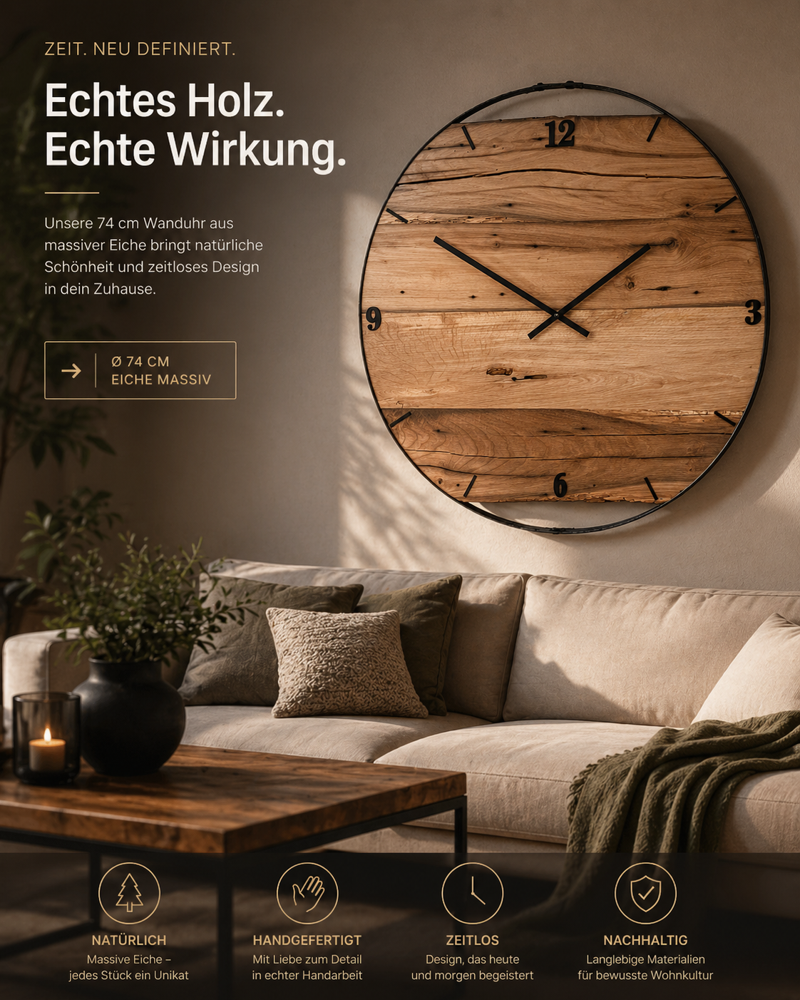 Wall clock made of old wood barrel ring NO 413