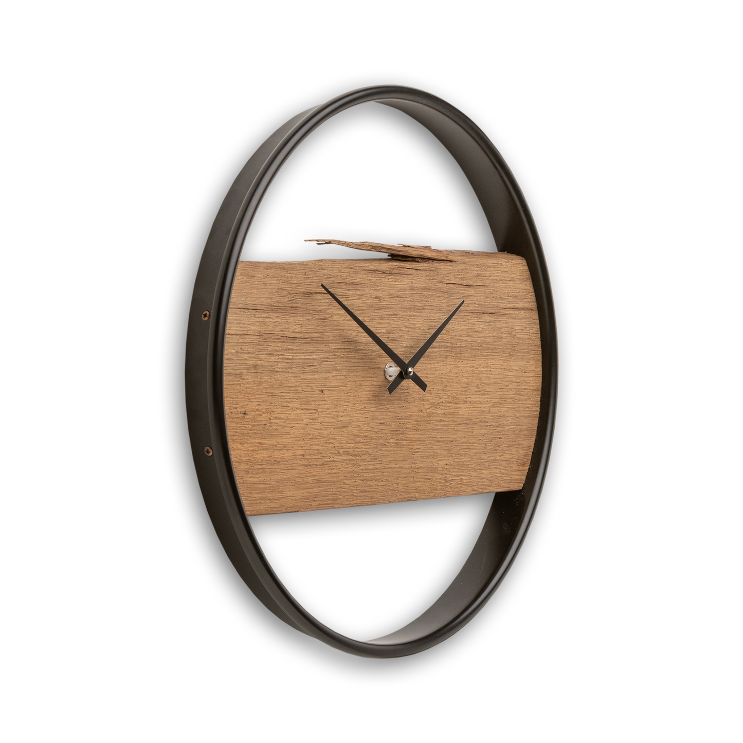 Wanduhr 40 cm aus Altholz Eiche No568 – Minimalistische Designer Holzuhr mit Edelstahlring pulverbeschichtet