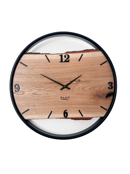 Wanduhr 45 cm aus Eiche mit Edelstahlring – Handgefertigtes Unikat
 NO 557