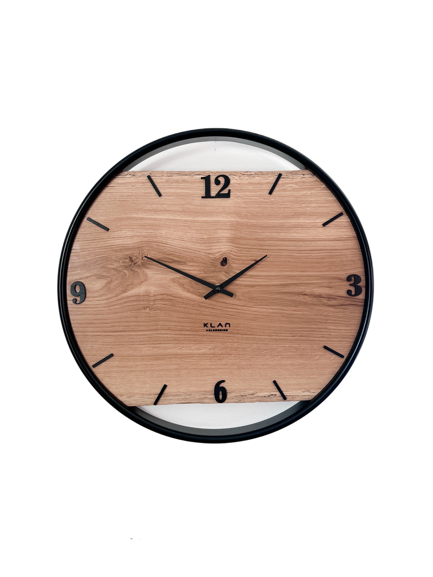 Wanduhr 45 cm Eiche modern mit Edelstahlring – Schlichte Designer Holzuhr handgefertigt NO 562