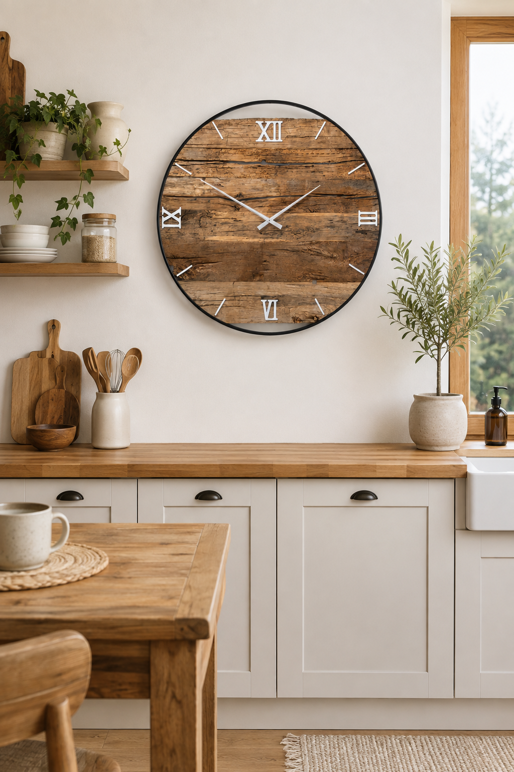 XXL Wanduhr aus Altholz-Eiche & Edelstahl – 120 cm | Handgefertigtes Unikat No 599