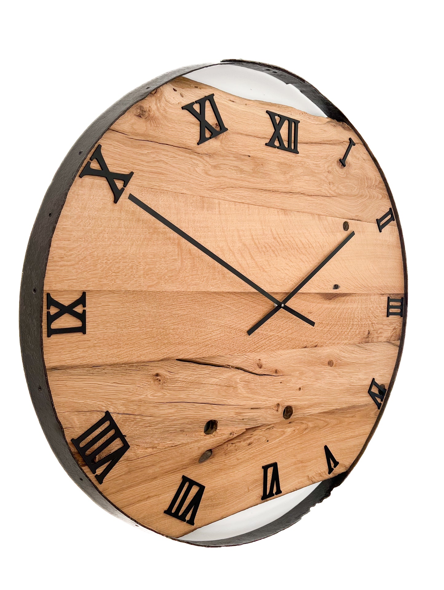 Wall clock made of old wood barrel ring NO 388