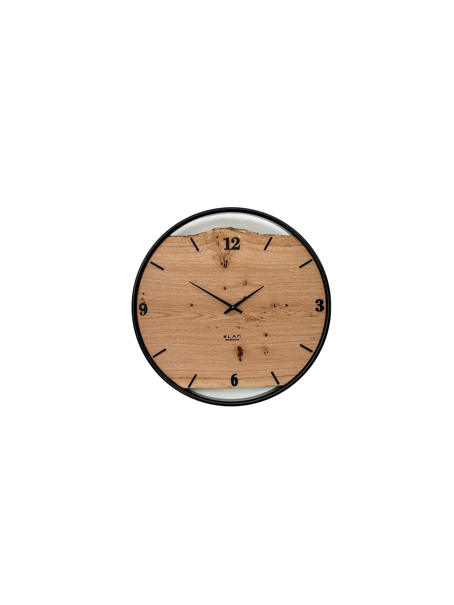 Wanduhr 45 cm aus Eiche mit Edelstahlring – Handgefertigte Designer Holzuhr No 567