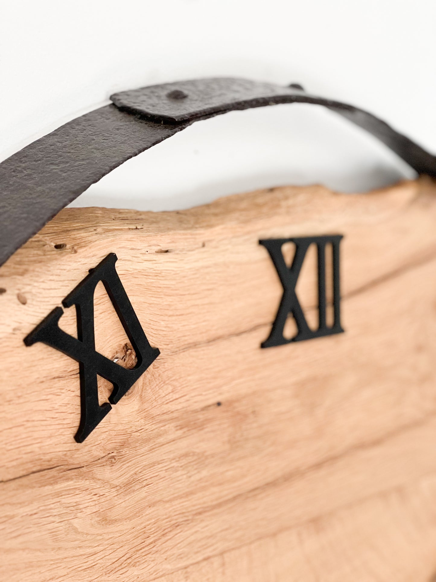 Wall clock made of old wood barrel ring NO 388