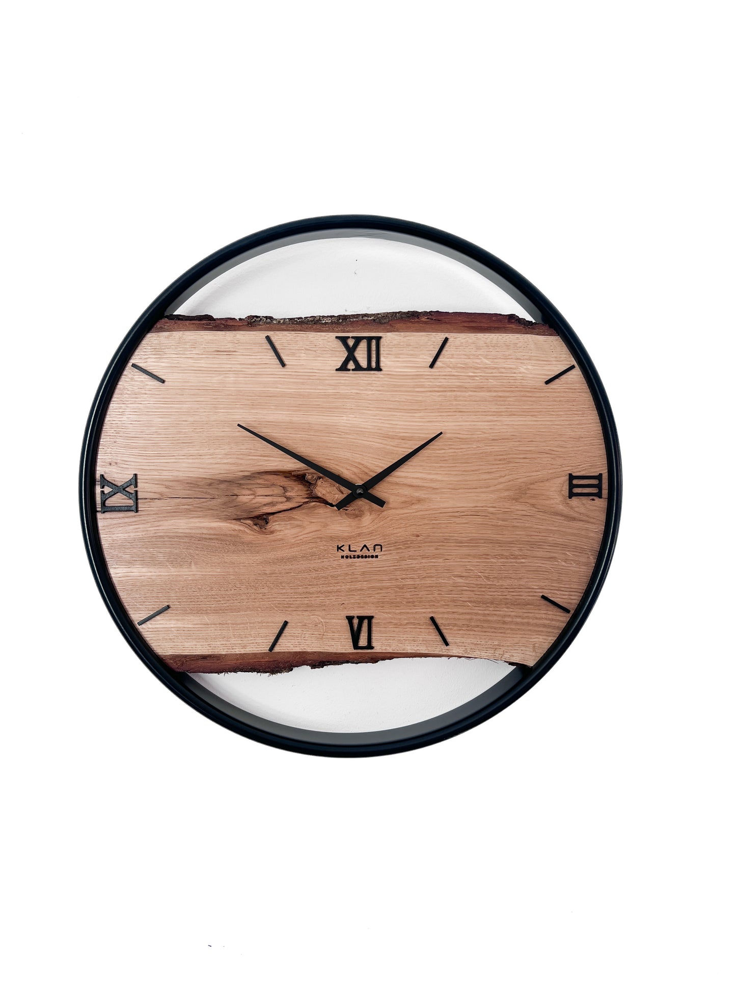 Wanduhr 45 cm Eiche mit Livekante & Edelstahlring – Handgefertigte Designer Holzuhr NO 560