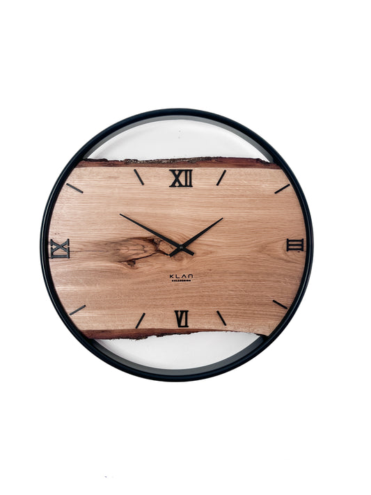 Wanduhr 45 cm Eiche mit Livekante & Edelstahlring – Handgefertigte Designer Holzuhr NO 560