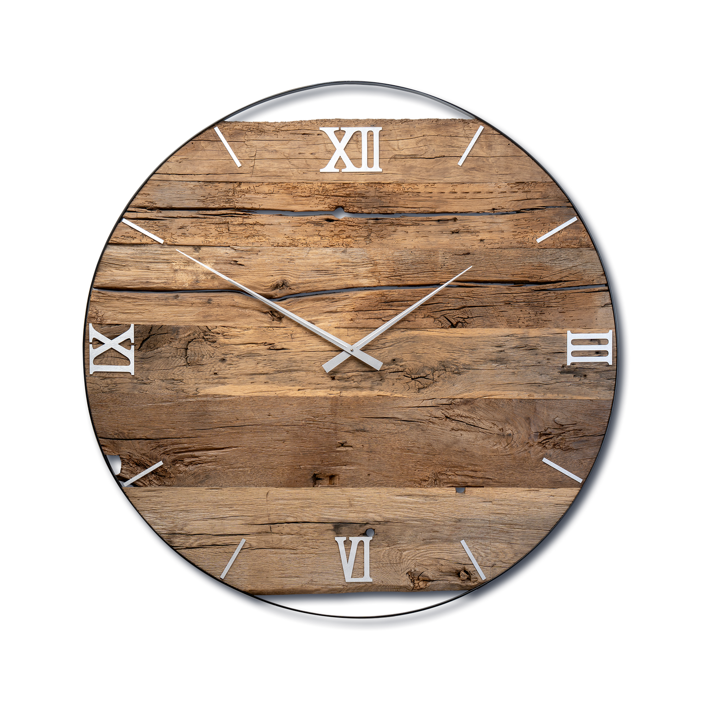 XXL Wanduhr aus Altholz-Eiche & Edelstahl – 120 cm | Handgefertigtes Unikat No 599