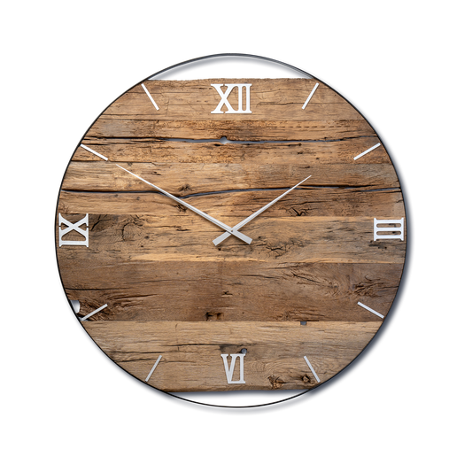 XXL Wanduhr aus Altholz-Eiche & Edelstahl – 120 cm | Handgefertigtes Unikat No 599