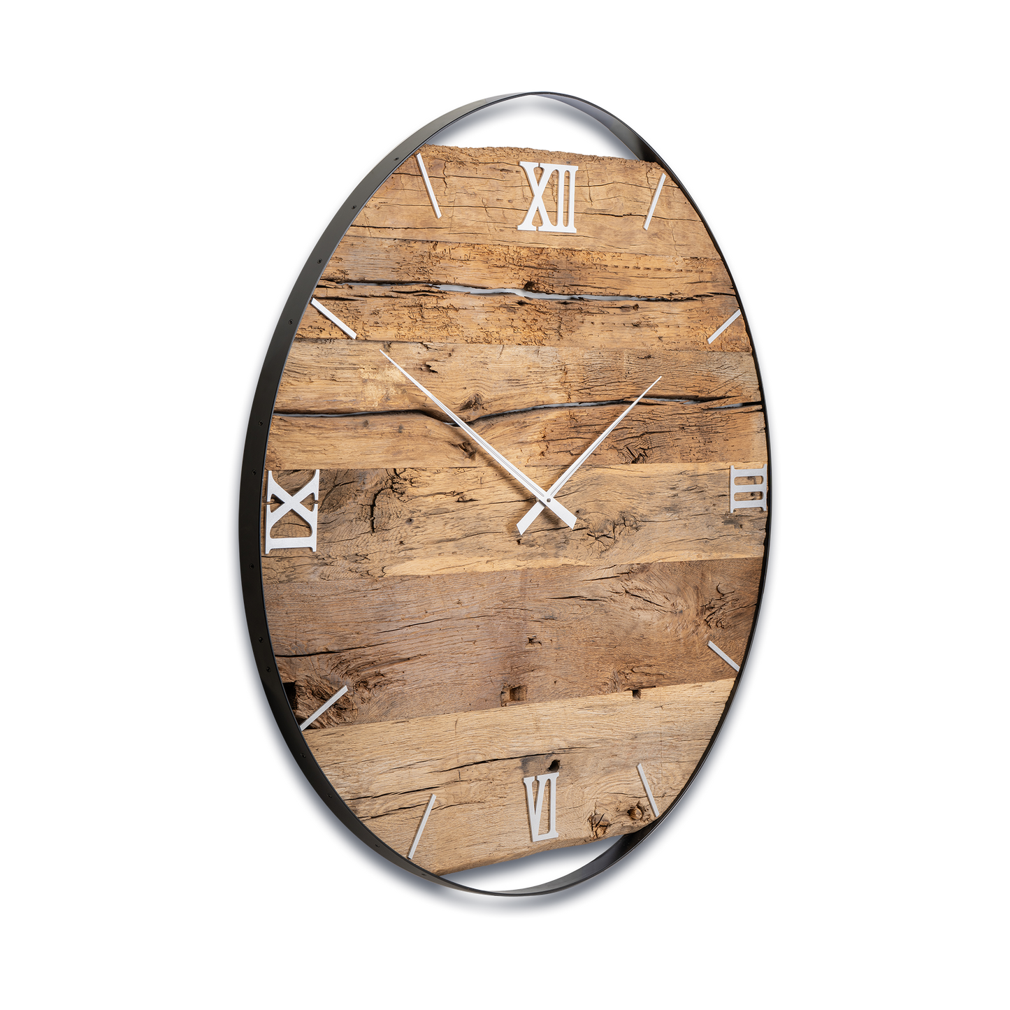 XXL Wanduhr aus Altholz-Eiche & Edelstahl – 120 cm | Handgefertigtes Unikat No 599