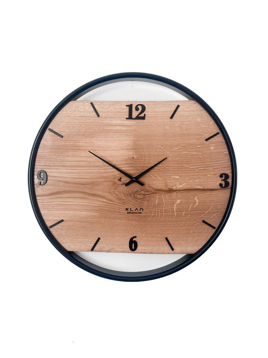 Wanduhr 45 cm Eiche – Holz Wanduhr modern mit Zahlen & Edelstahlring
 NO 559