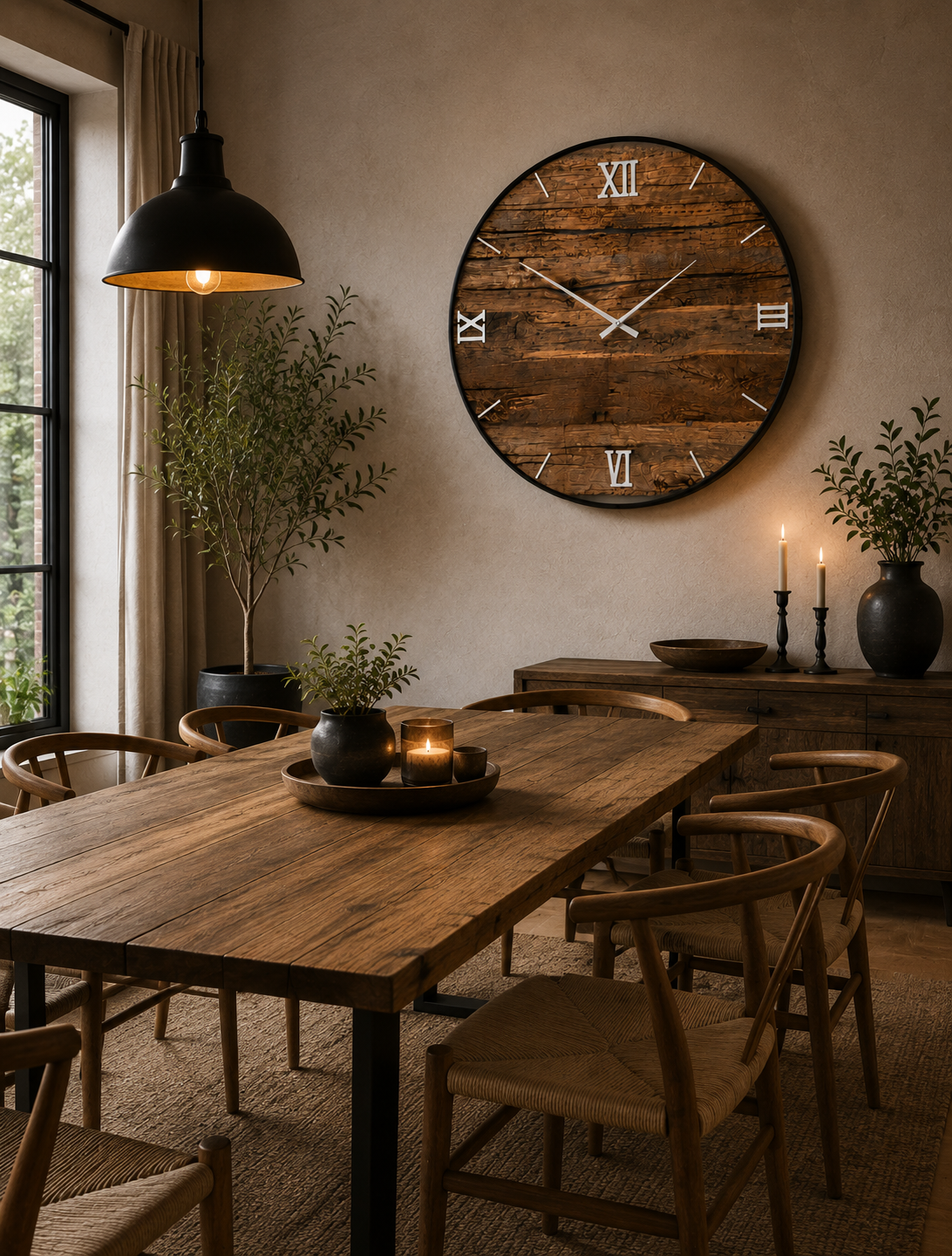 XXL Wanduhr aus Altholz-Eiche & Edelstahl – 120 cm | Handgefertigtes Unikat No 599