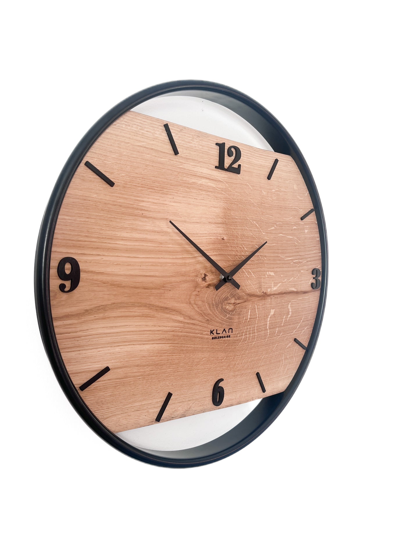 Wanduhr 45 cm Eiche – Holz Wanduhr modern mit Zahlen & Edelstahlring
 NO 559